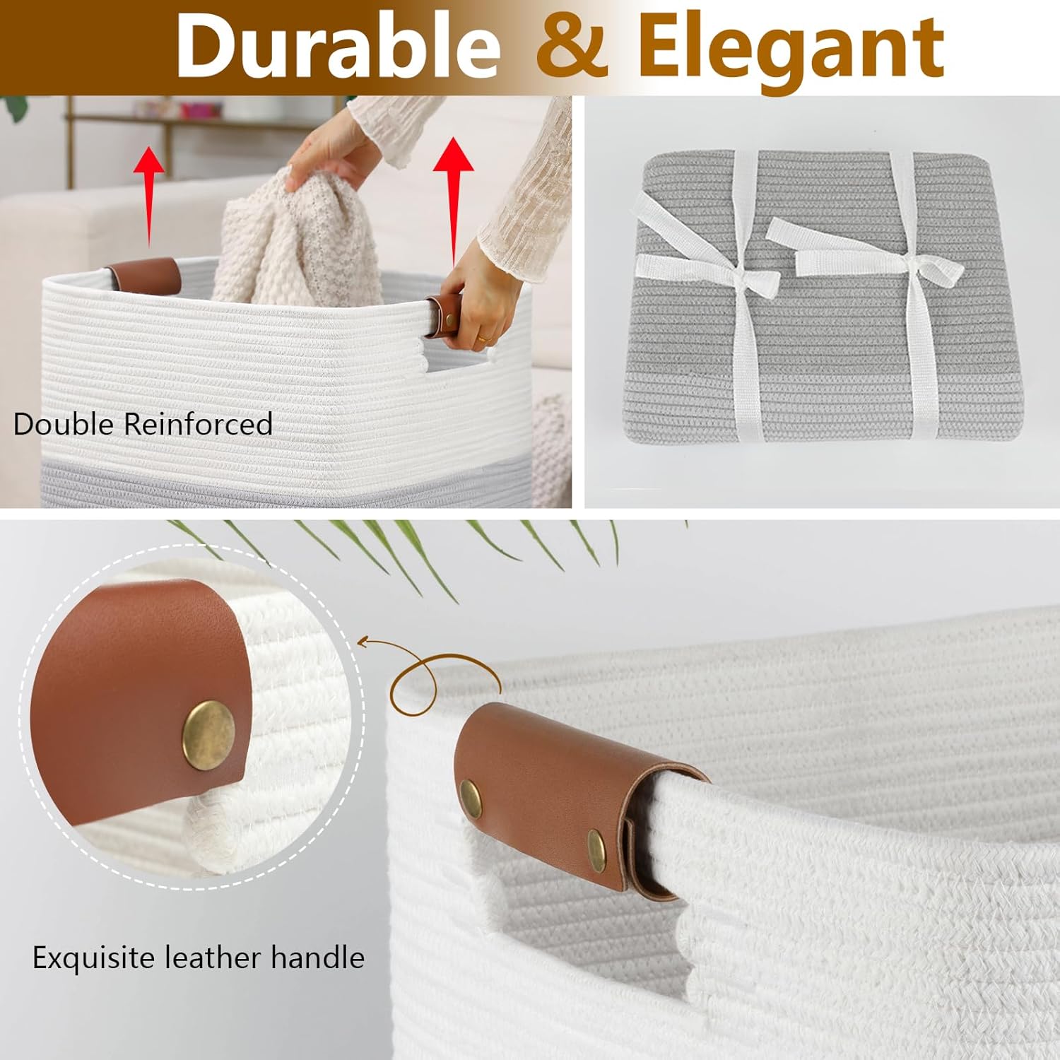 Laundry Hamper 96L Extra Large Laundry Basket, Woven Blanket Basket, Cotton Woven Storage Hamper