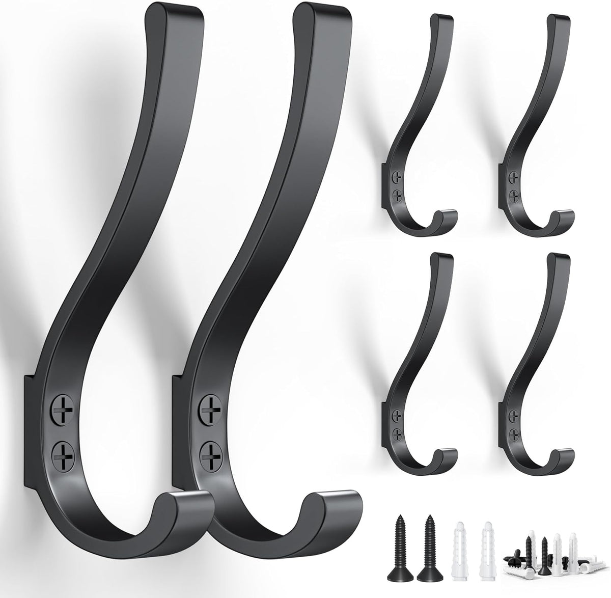 6-Pack Heavy Duty Coat Hooks for Wall Mount - Durable Wall-Mounted Hooks for Hanging Coats
