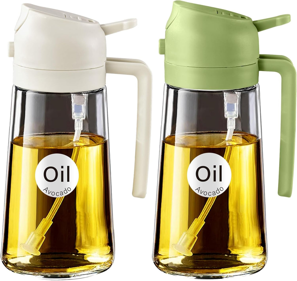 YARRAMATE 2Pcs 16oz/470ml 2 in 1 Oil Sprayer for Cooking with Stickers, Food-grade Glass Oil Spray