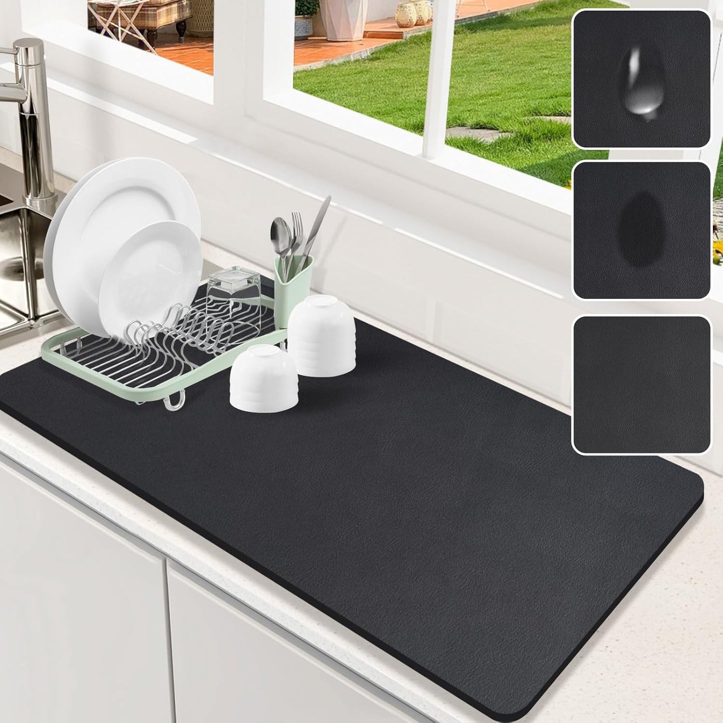 Dish Drying Mat for Kitchen Counter, 17"x31.5" Dish Drying Pad with Non-slip Rubber Backed, Hide