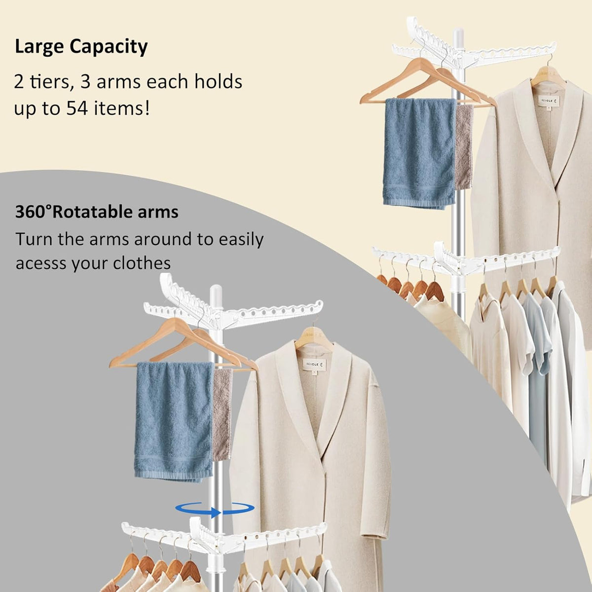 SUYU Clothes Drying Rack,Folding Clothes Drying Tree, 2 Layer with 6 Rotatable Arms,72-Inch Indoor
