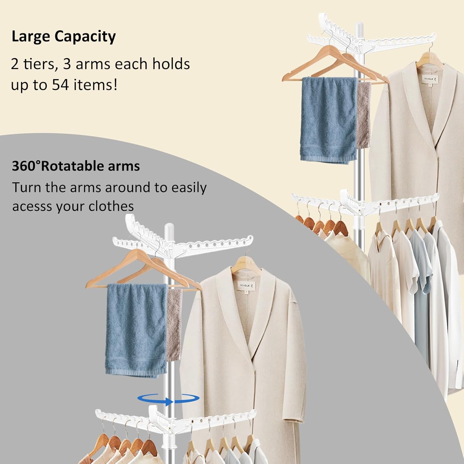 SUYU Clothes Drying Rack,Folding Clothes Drying Tree, 2 Layer with 6 Rotatable Arms,72-Inch Indoor