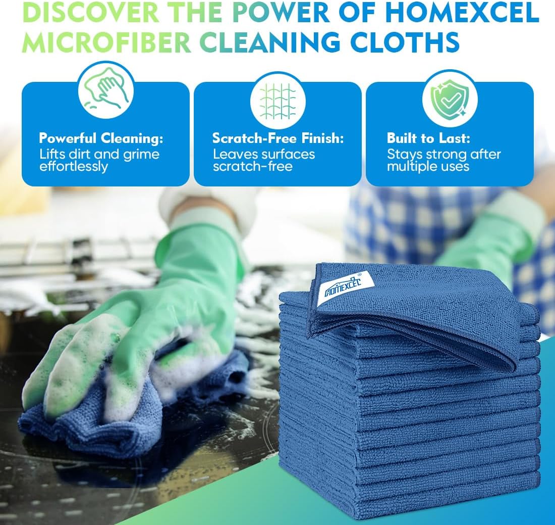 HOMEXCEL Microfiber Cleaning Cloth 12 Pack 12.5 x 12.5 inch Microfiber Towels for Cars Ultra