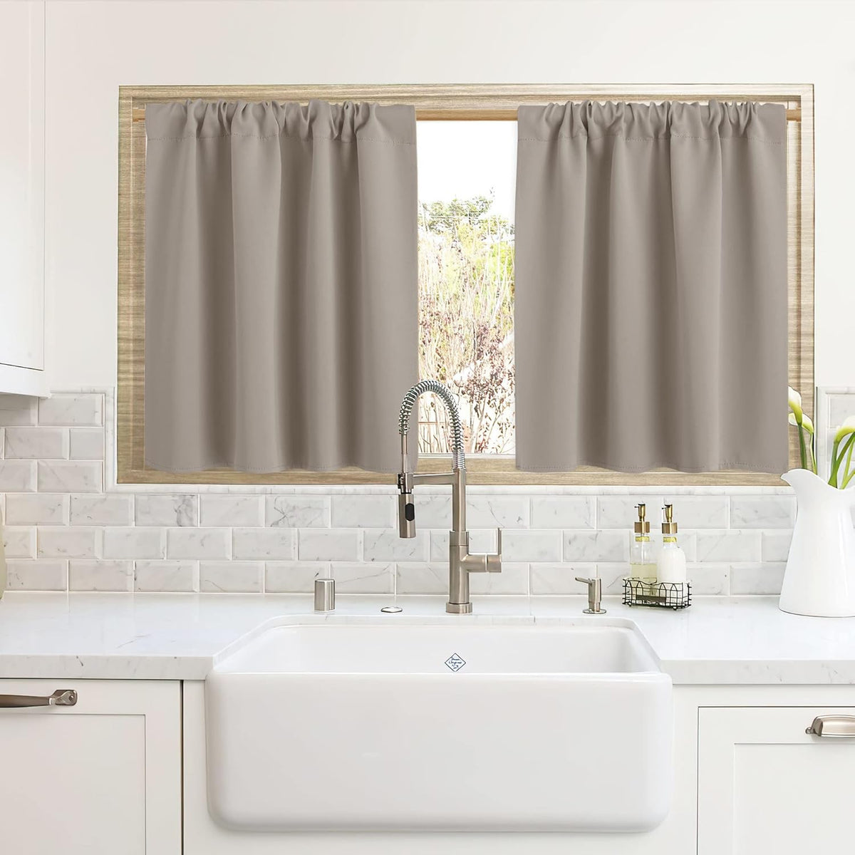 RYB HOME Blackout Curtains for Kitchen, Over Sink Privacy Curtains Window Decor, Thermal Insulating