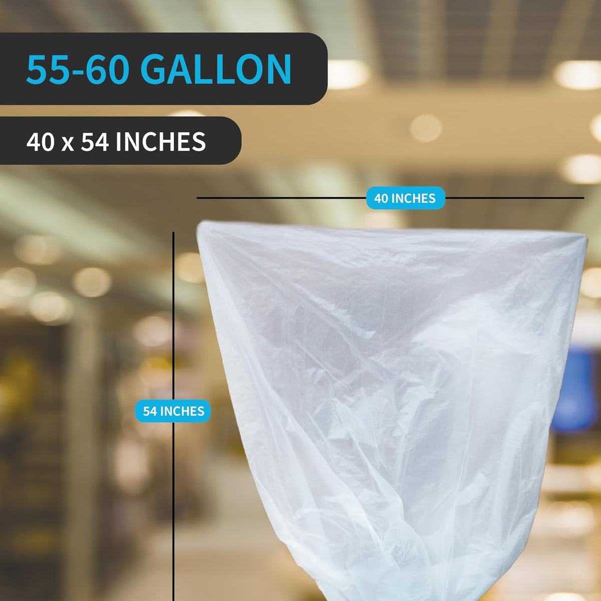 Large Garbage Bag - 55-60 Gallon Capacity, Heavy Duty, High Density, Tear Resistant, Unscented