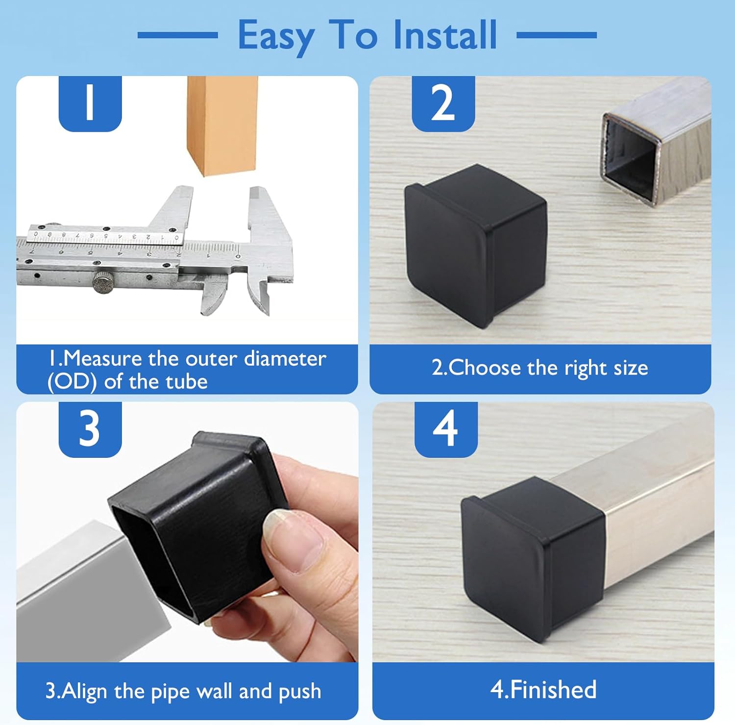 32 Pcs 3/4" x 3/4" Square Rubber Chair Leg Caps, PVC Table Leg Covers, Flexible & Anti-Slip