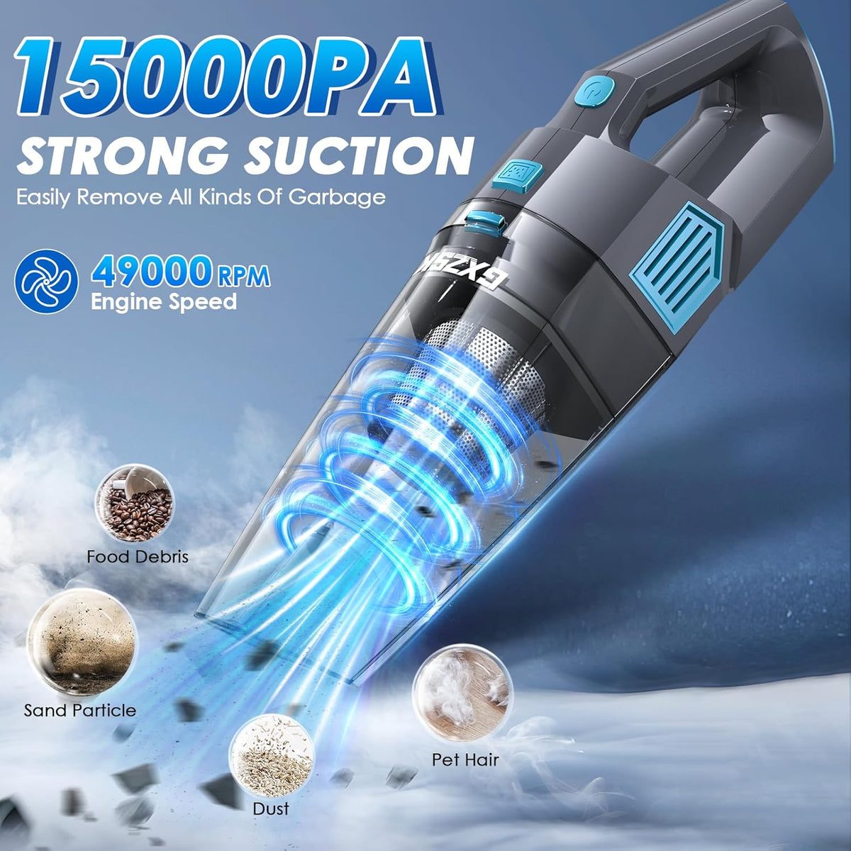 Handheld Vacuum Cordless, 15000PA Strong Suction Hand Held Car Vacuum Cleaner Rechargeable