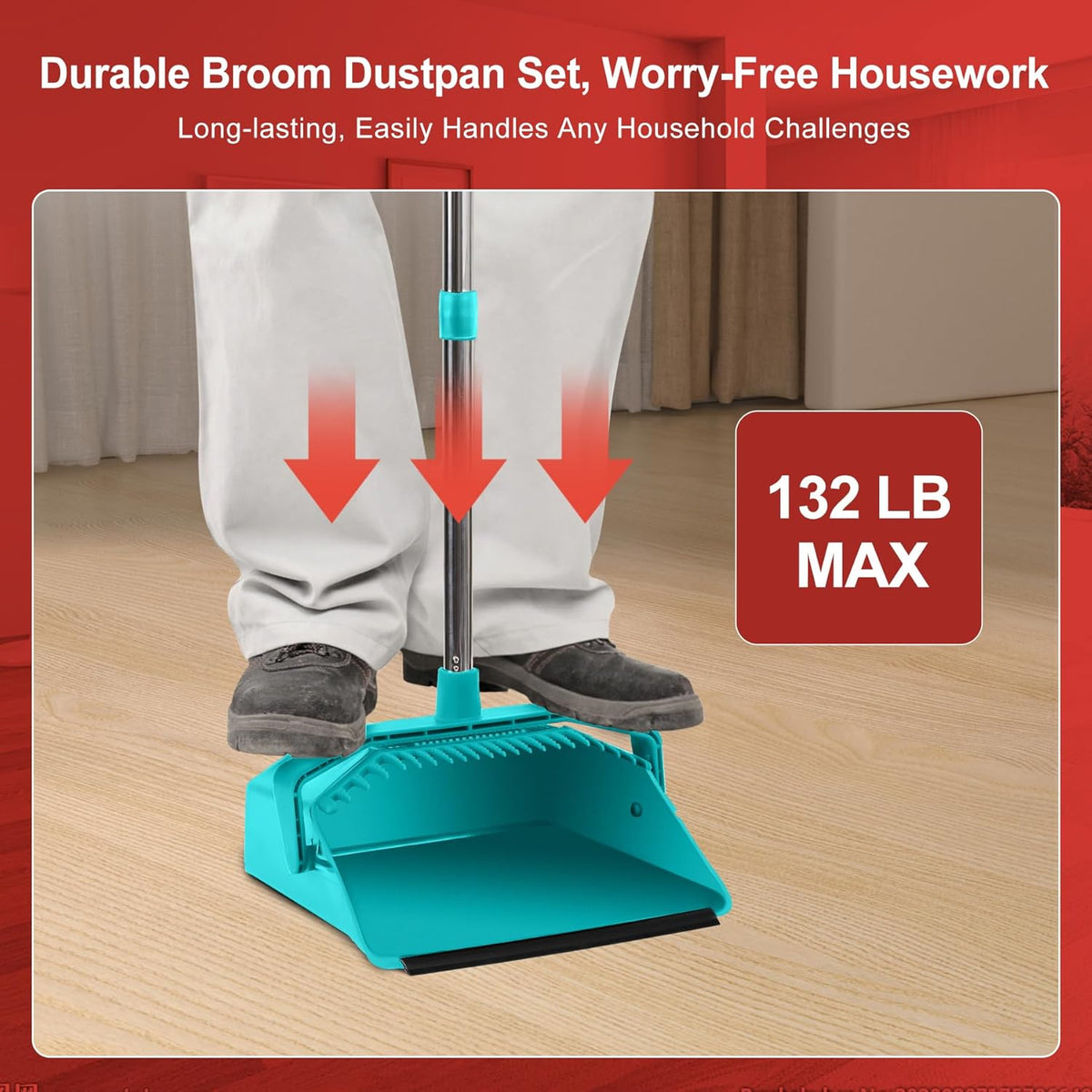 Upgrade Broom with Dustpan Combo Set, Broom and Dustpan Set with 51'' Long Handle, Large Upright