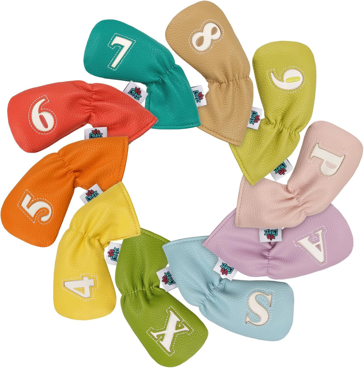 Big Crazy Golf Iron Covers, 10pcs Colorful Iron Head Covers, Long Neck and Elastic Closure for Club