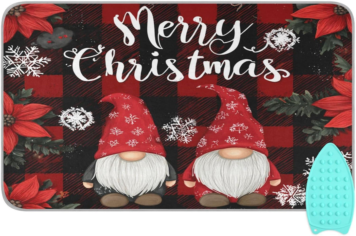 Red and Black Checkered Christmas Gnomes Ironing Mat for Table top Portable Ironing Pad Blanket for