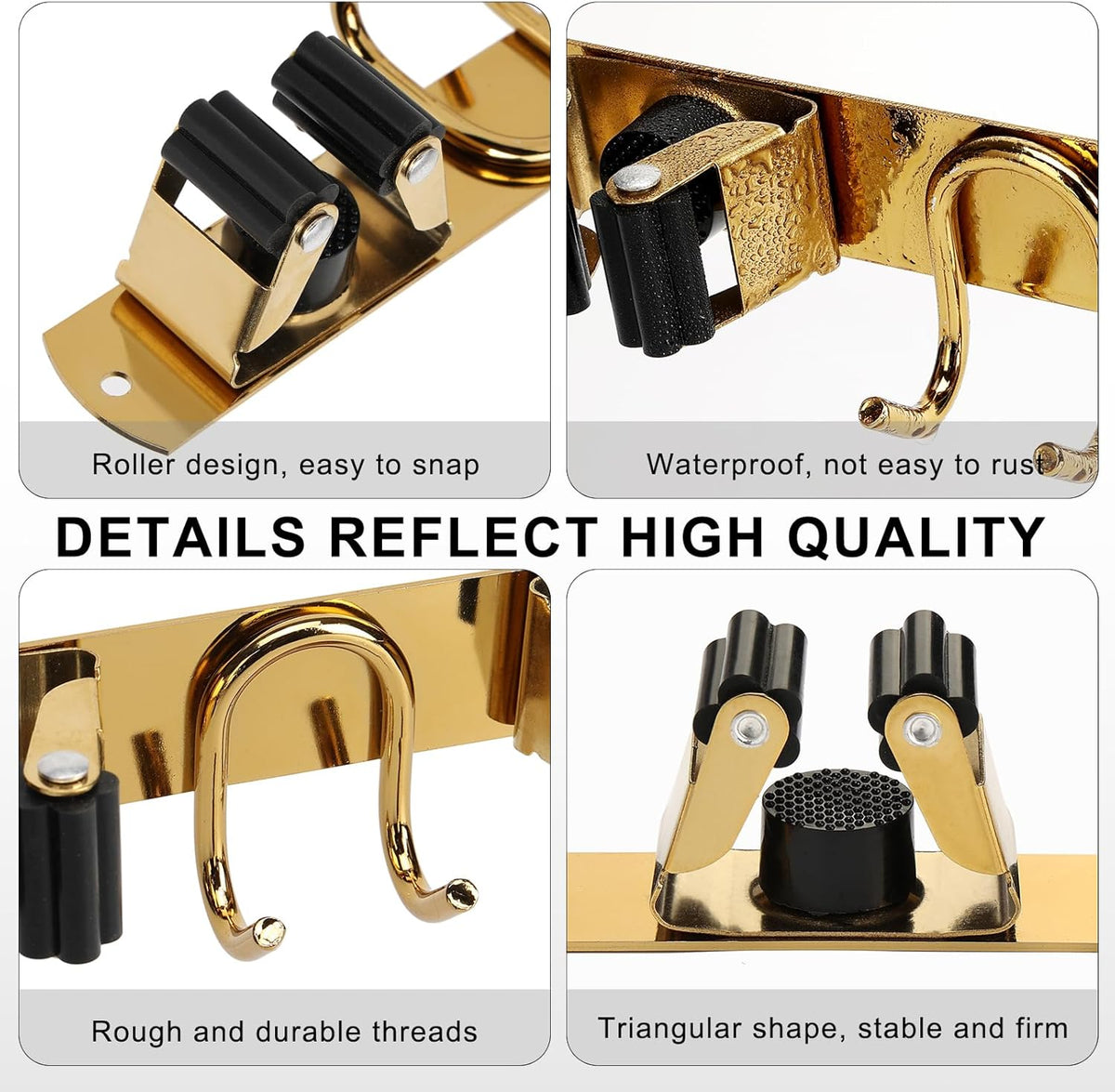 Mop Broom Holder Wall Mount, Gold Stainless Steel Tool Storage Organizer for Kitchen Garden Garage