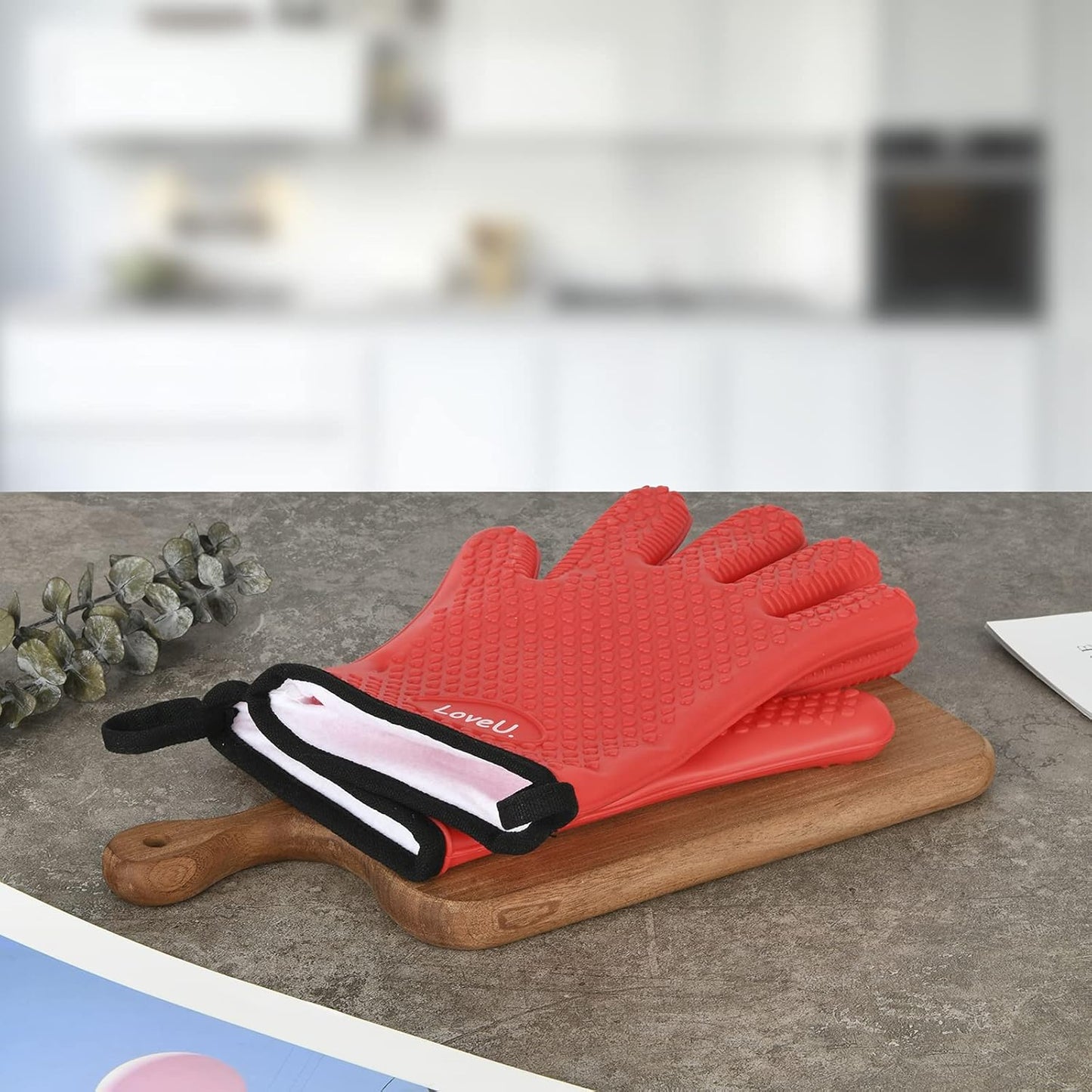 Kitchen Oven Gloves - Silicone and Cotton Double-Layer Heat Resistant Oven Mitts/BBQ Gloves/Grill