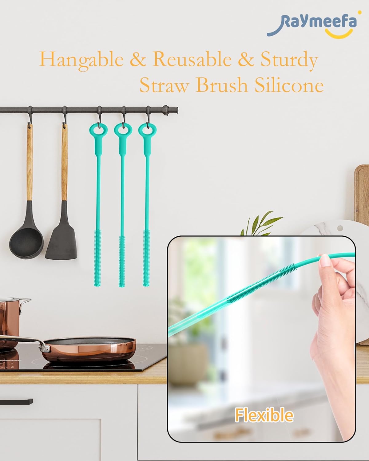 Extra Long Straw Cleaner Brush,Reusable and Soft Silicone Straw Cleaning Brush to Clean