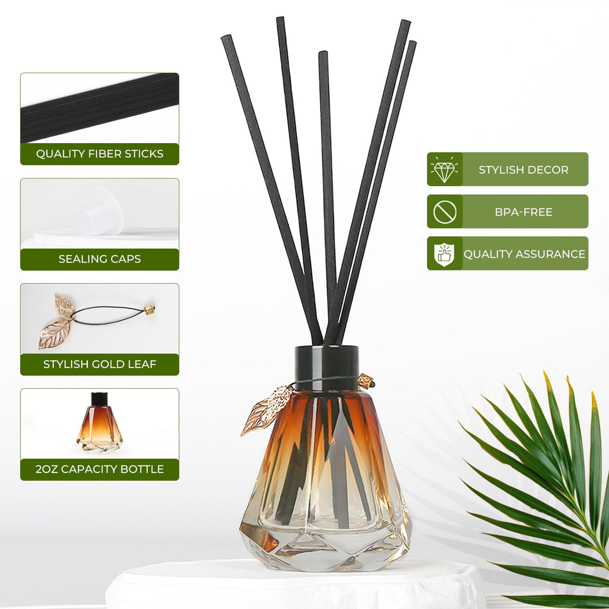 Reed Diffuser Set, 4 Empty Bottles with 20 Sticks, Diamond Style (4 PCS Black) – view 3