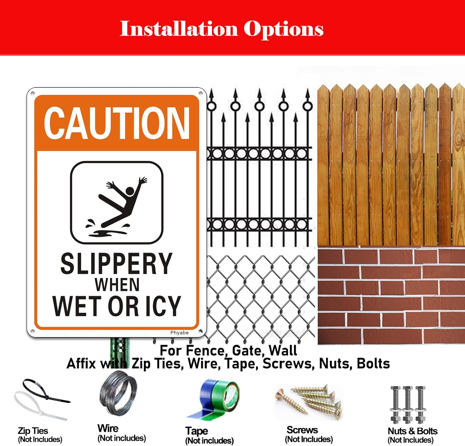 2 Pack Caution Slippery When Wet or Icy Sign, 7” x 10” Metal Rust Free Aluminum Sign, Weather