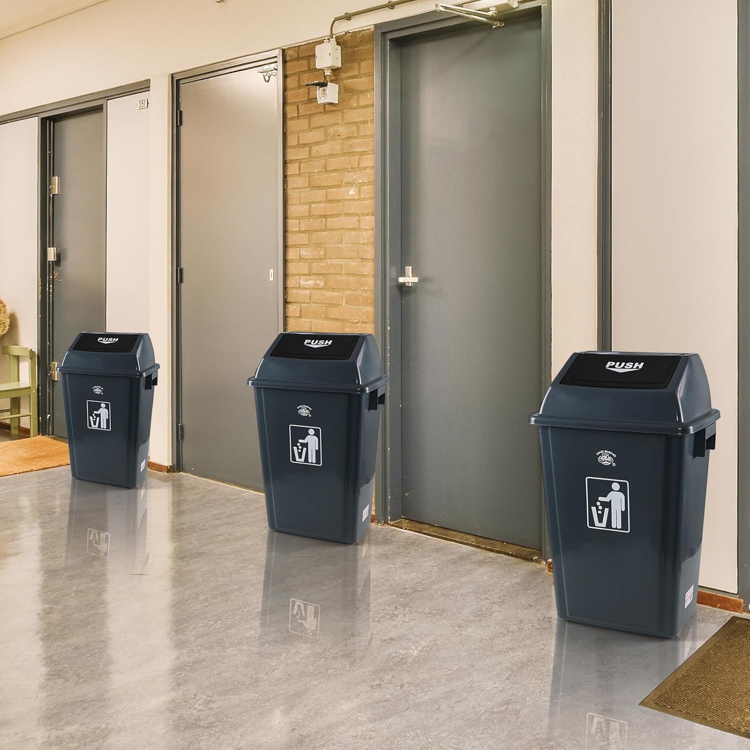 4 Pack 18 Gal Plastic Garage Can with Swing Lid, Heavy-Duty Recycle Bin, Trash Can/Waste Container