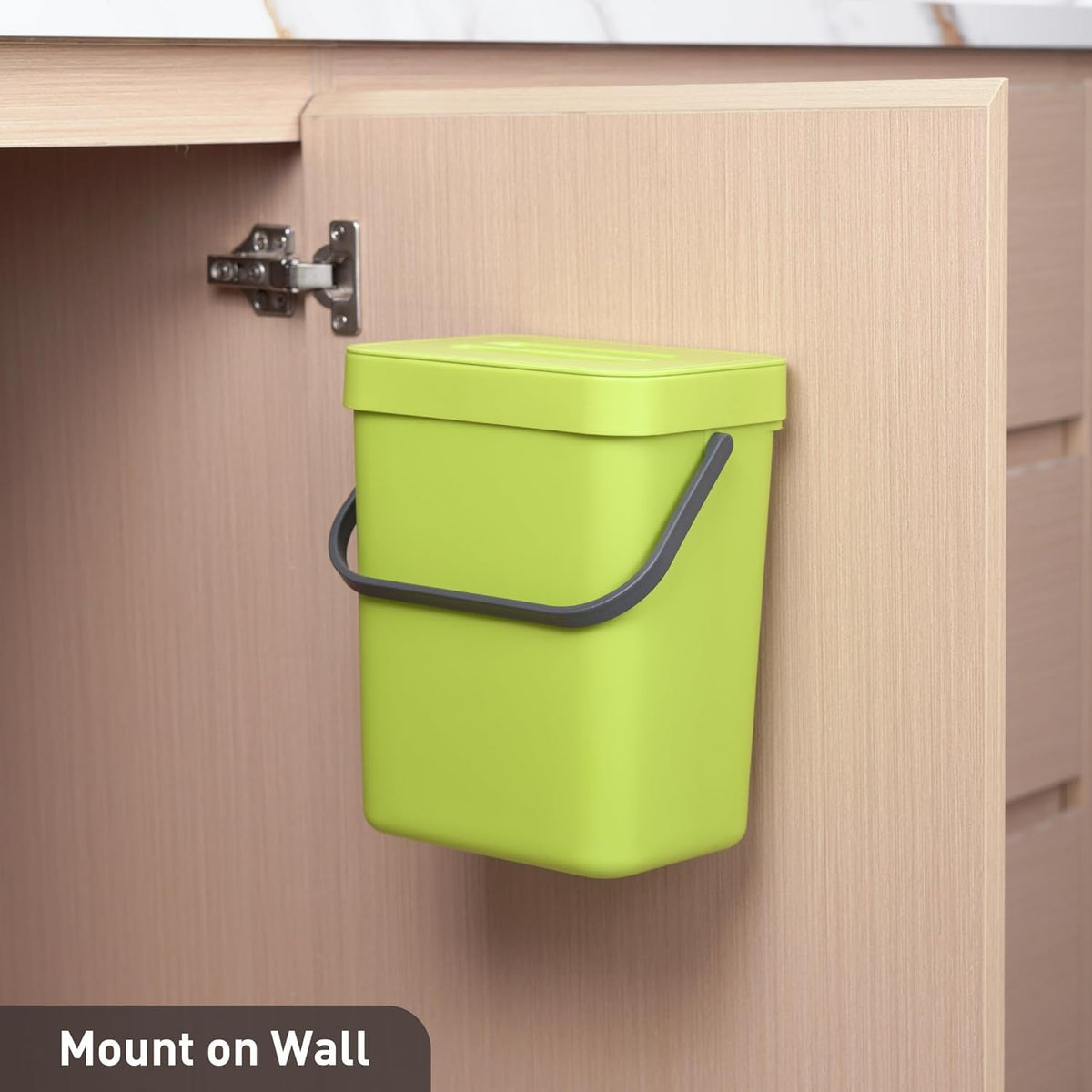 EKO Puro Wall-Mounted Trash Can with Lid, 1.32 Gal / 5L Hanging Trash Can, Small Kitchen Compost