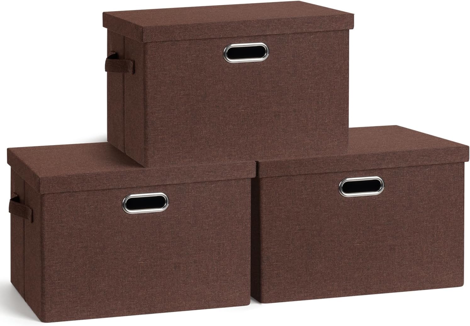 Large 17" 36 Quart Collapsible Stackable Storage Bins with Lids, 3 Packs Dark red Foldable Fabric