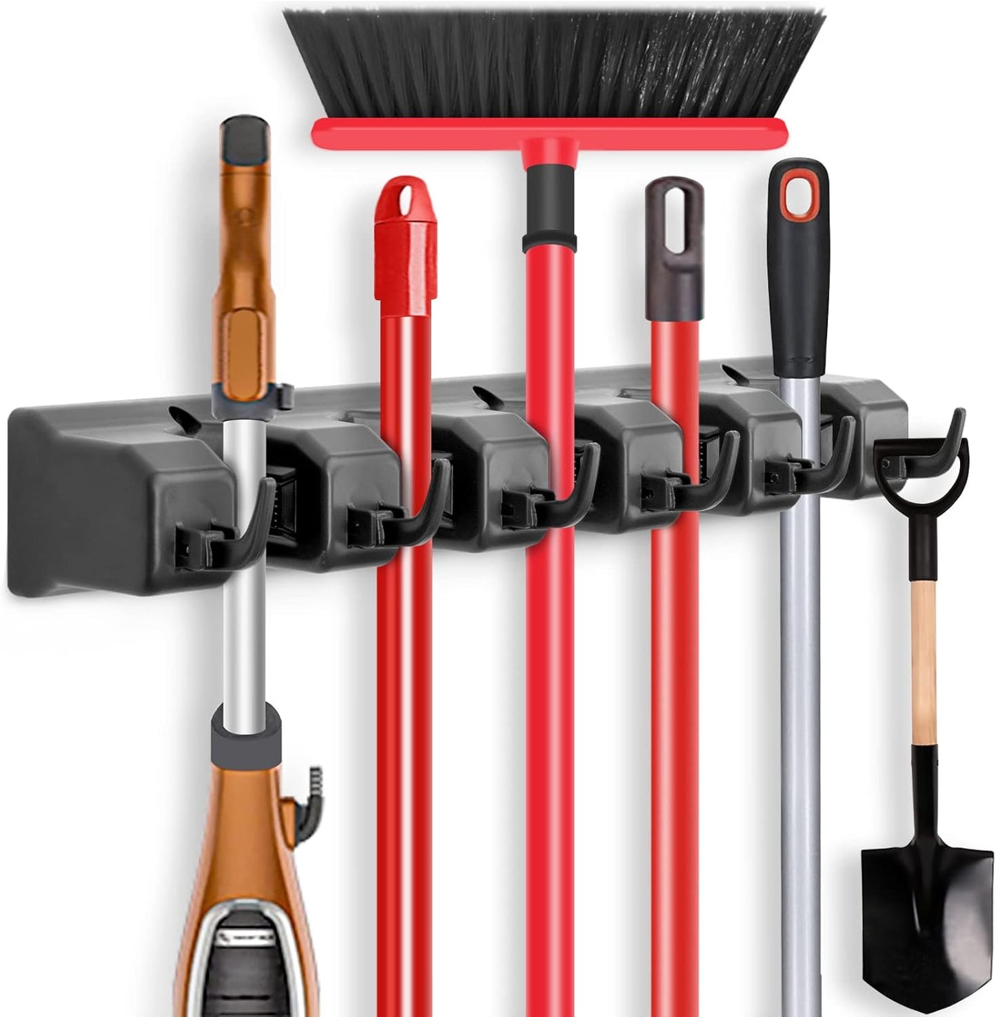 IMILLET Mop and Broom Holder, Wall Mounted Organizer-Mop and broom Storage Tool Rack with 5 Ball