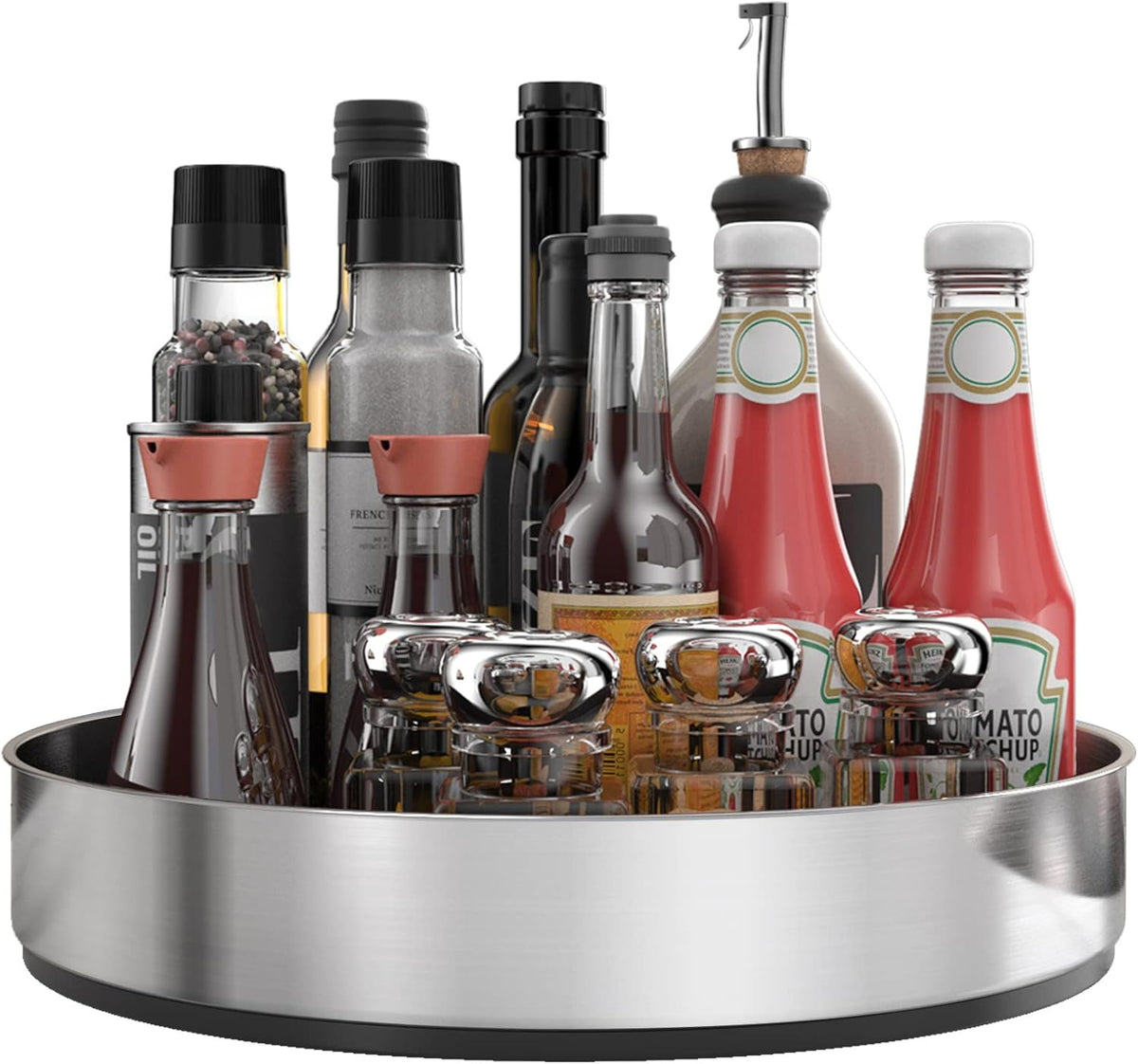 VAEHOLD Pantry Cabinet Lazy Susan Stainless Steel Black Spice Rack Turntable - Decorative Trays