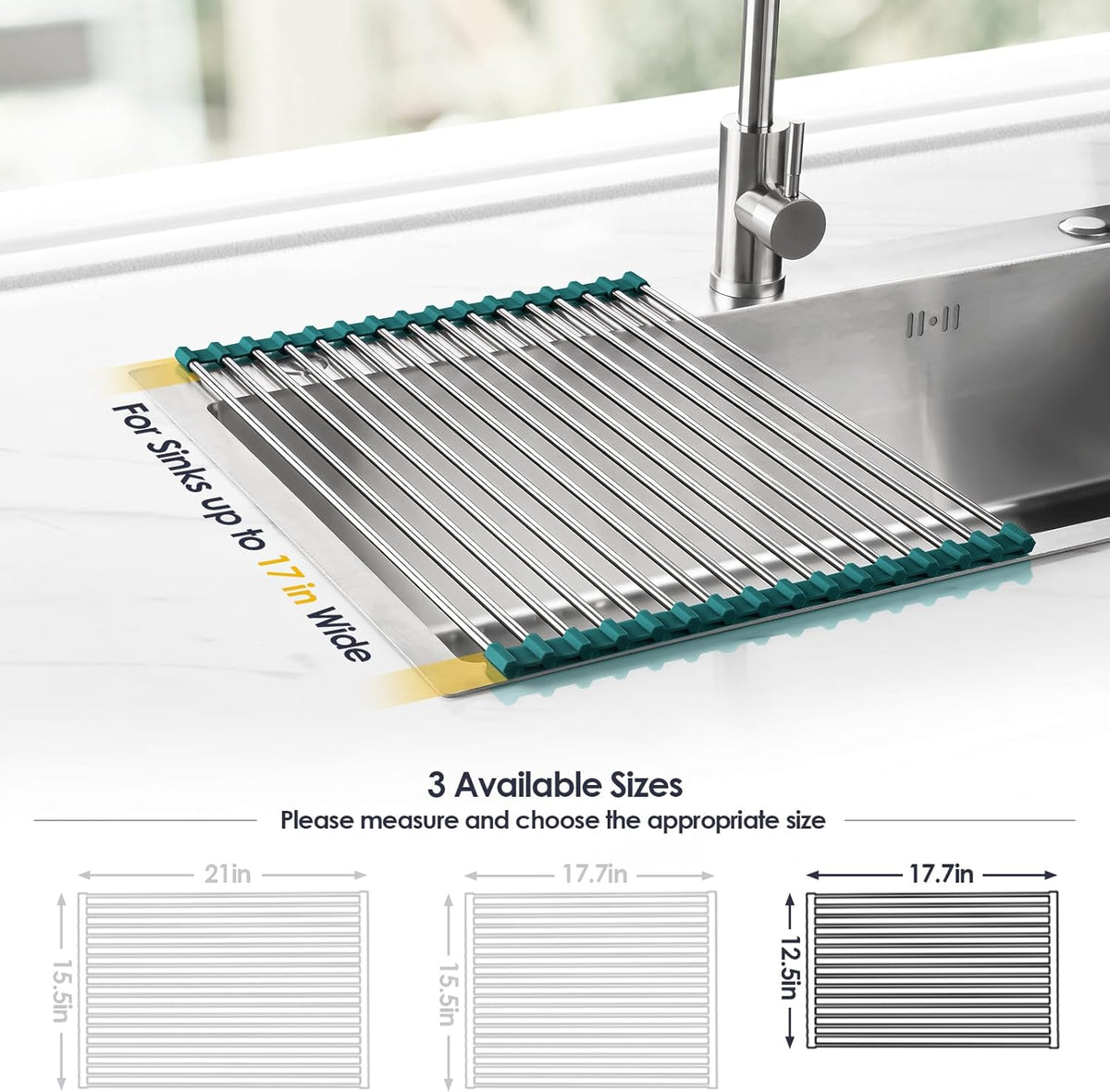 Tomorotec Stainless Steel Roll Up Dish Drying Rack, Foldable Over The Sink Rolling Drainer Rack
