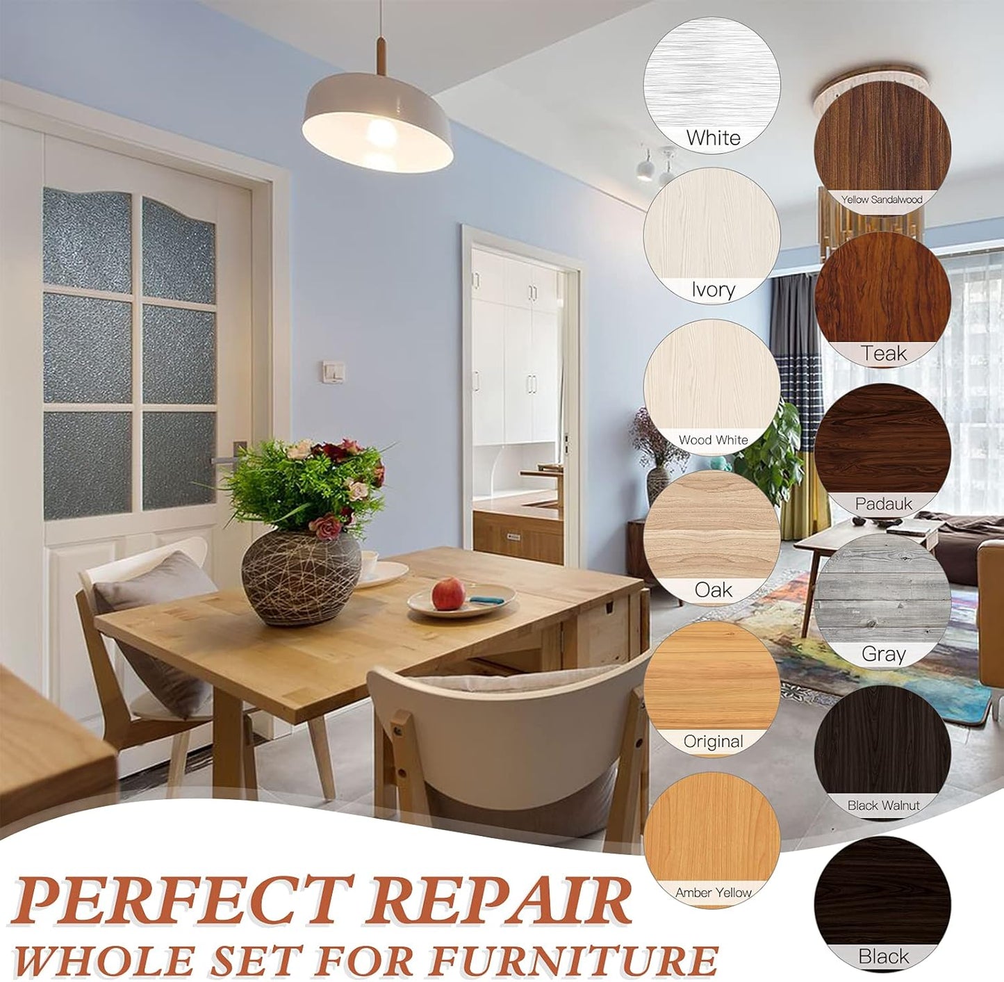 SEISSO Wood Furniture Repair Kit, 42 Pcs Wood Filler and Touch Up Markers with Wax Sticks, Vinyl