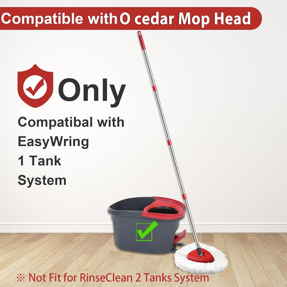 2 Spin Mop Head Replacement, 1 Base, 1 Mop Handle (30-58in) Combo Mops Set Compatible with OCedar
