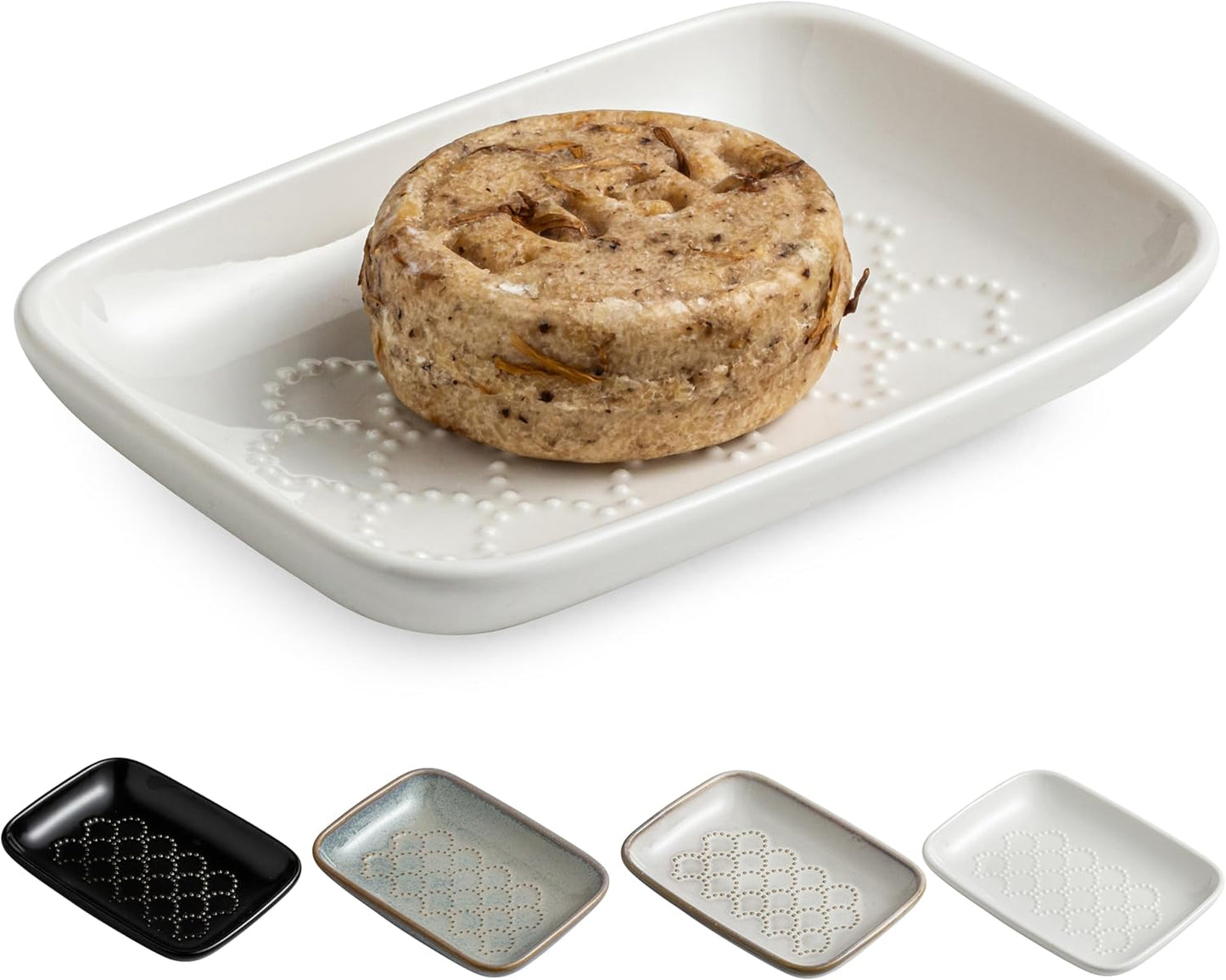 Gomakren Soap Dish for Shower, Ceramic Soap Dishes for Bar Soap Sponge, Shower Soap Holder Saver