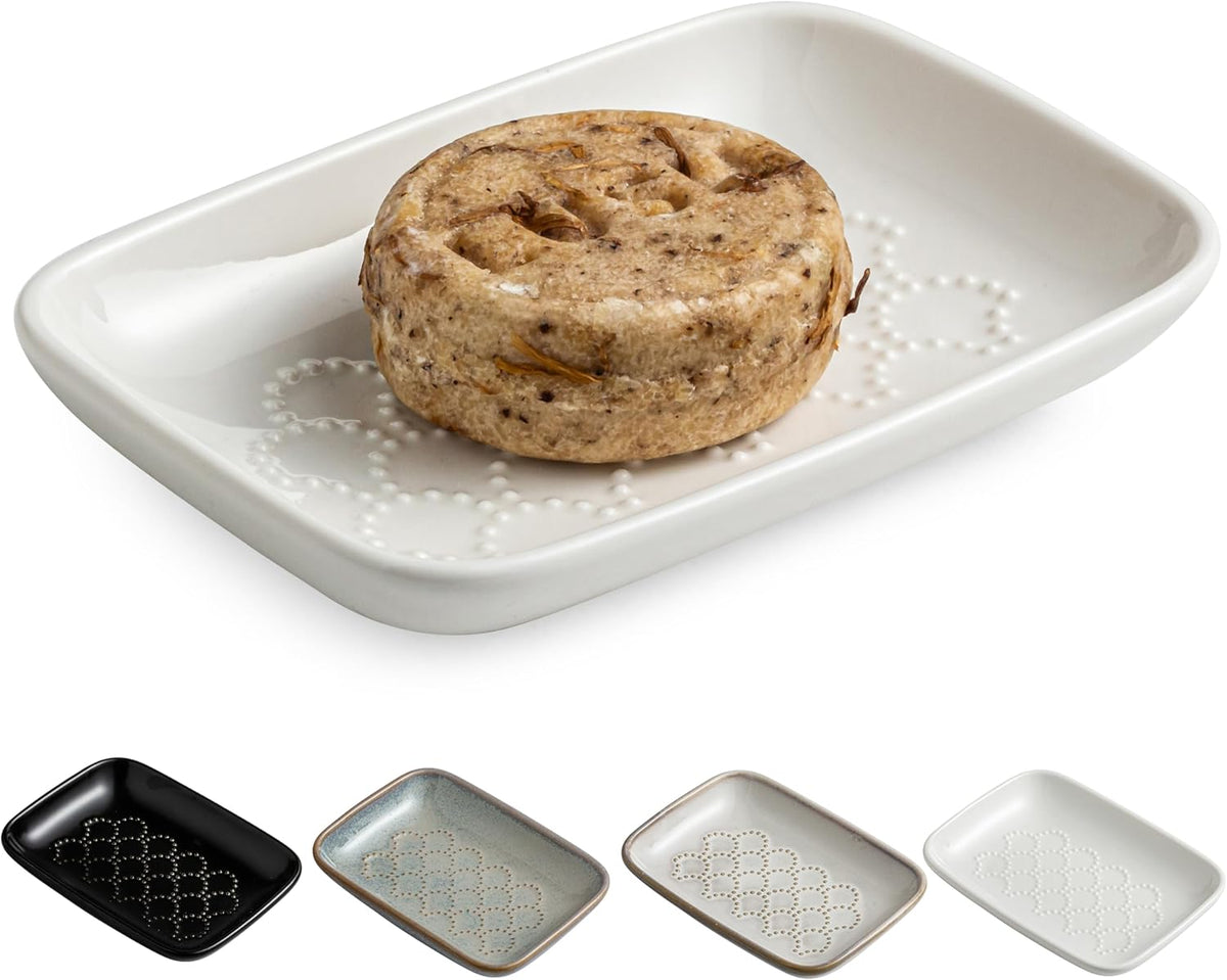 Gomakren Soap Dish for Shower, Ceramic Soap Dishes for Bar Soap Sponge, Shower Soap Holder Saver