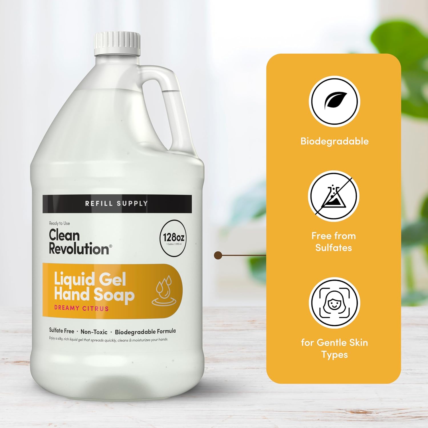 Clean Revolution Liquid Gel Hand Soap, Silky Rich Liquid, Quick Lather, Fast Rinsing, Contains Real
