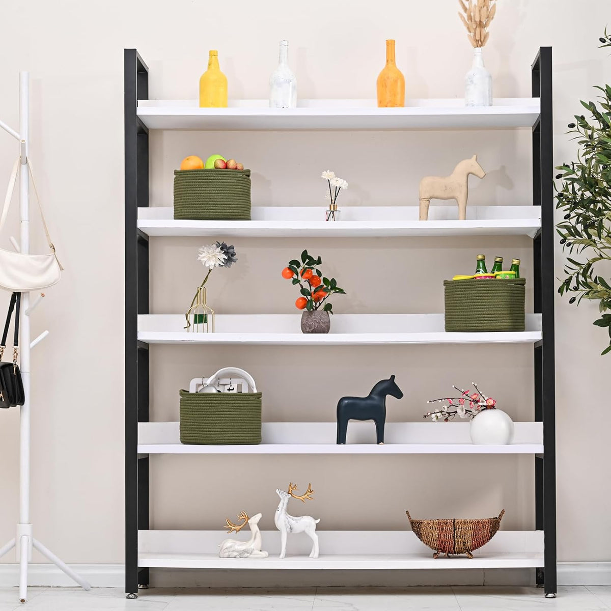Small Storage Baskets for Organizing, Organizer Baskets for Shelves, Green Woven Basket for Storage