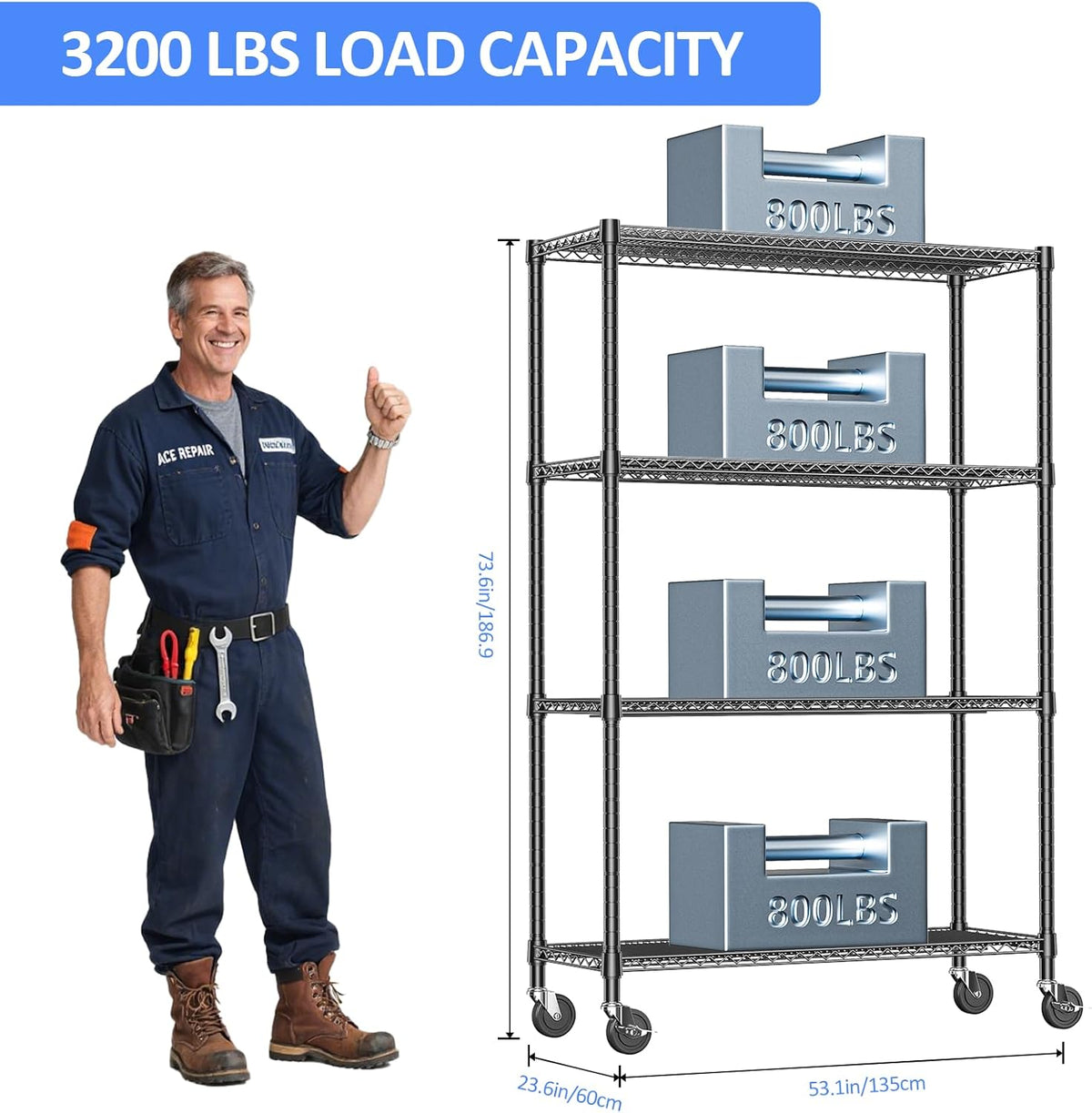 IZEUK Heavy Duty Garage Shelving, 4 Tier Wide Metal Storage Shelf Rack, Adjustable Utility
