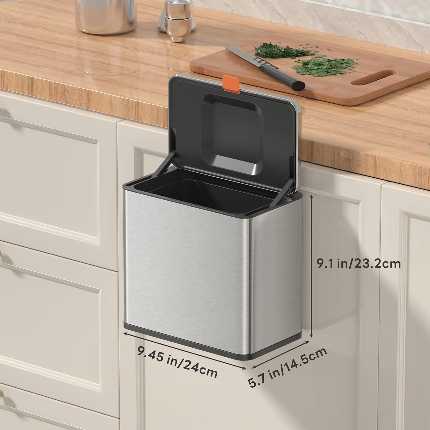 Mbillion Kitchen Compost Bin Hanging Trash Can with Lid 1.05 Gallon Stainless Steel Garbage Can for
