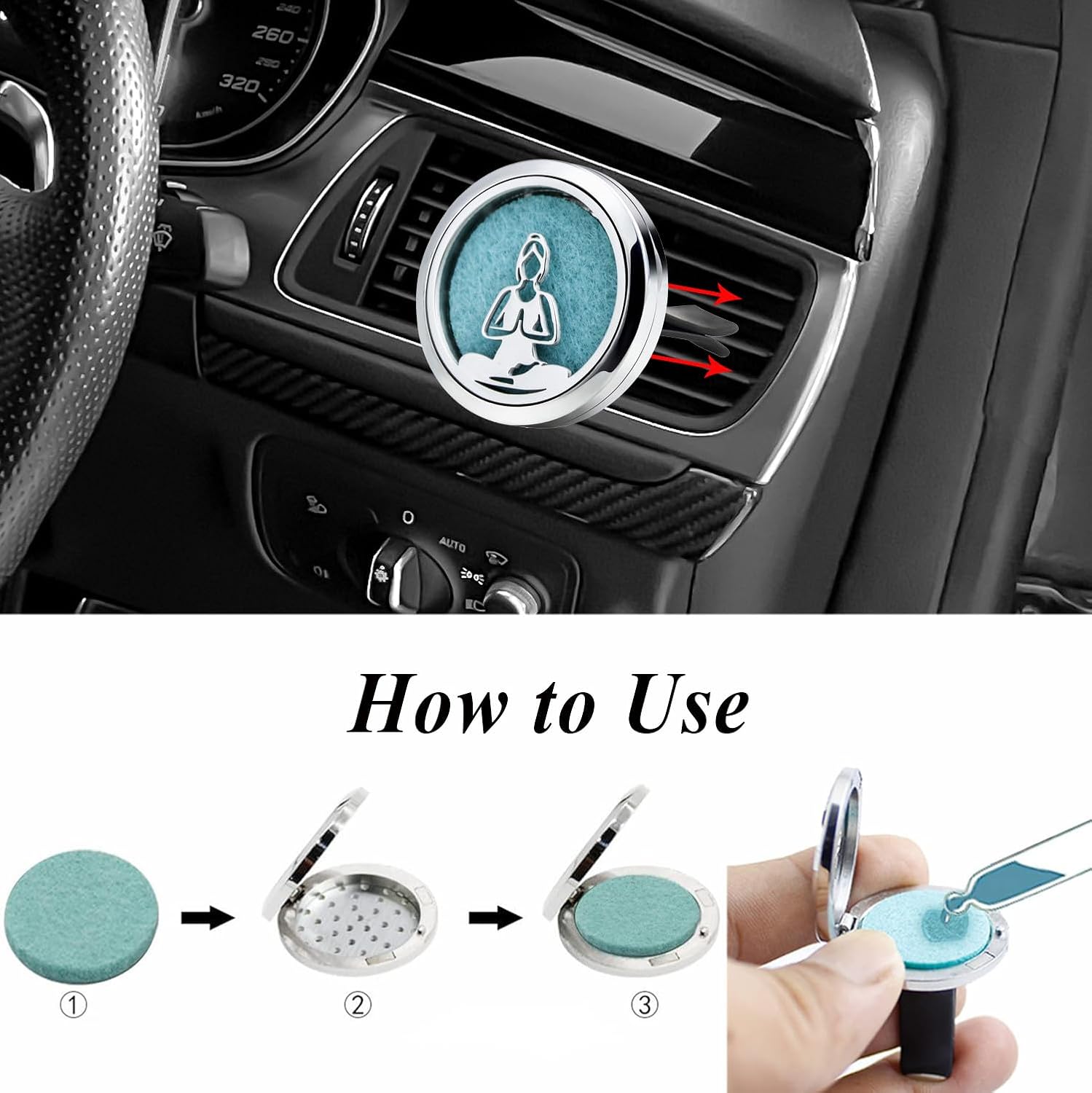 30mm Car Essential Oil Diffuser Vent Clip Air Freshener Vent Clips Aromatherapy with 10 Felt Pads