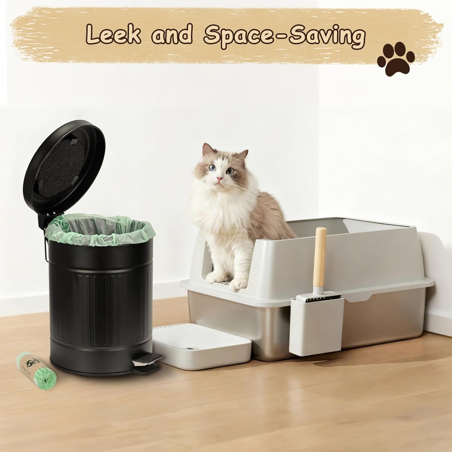 5L/1.3 Gal Dog Poop Trash Can with Lid - Stainless Steel Outdoor Pet Waste Bin, Step Pedal Soft