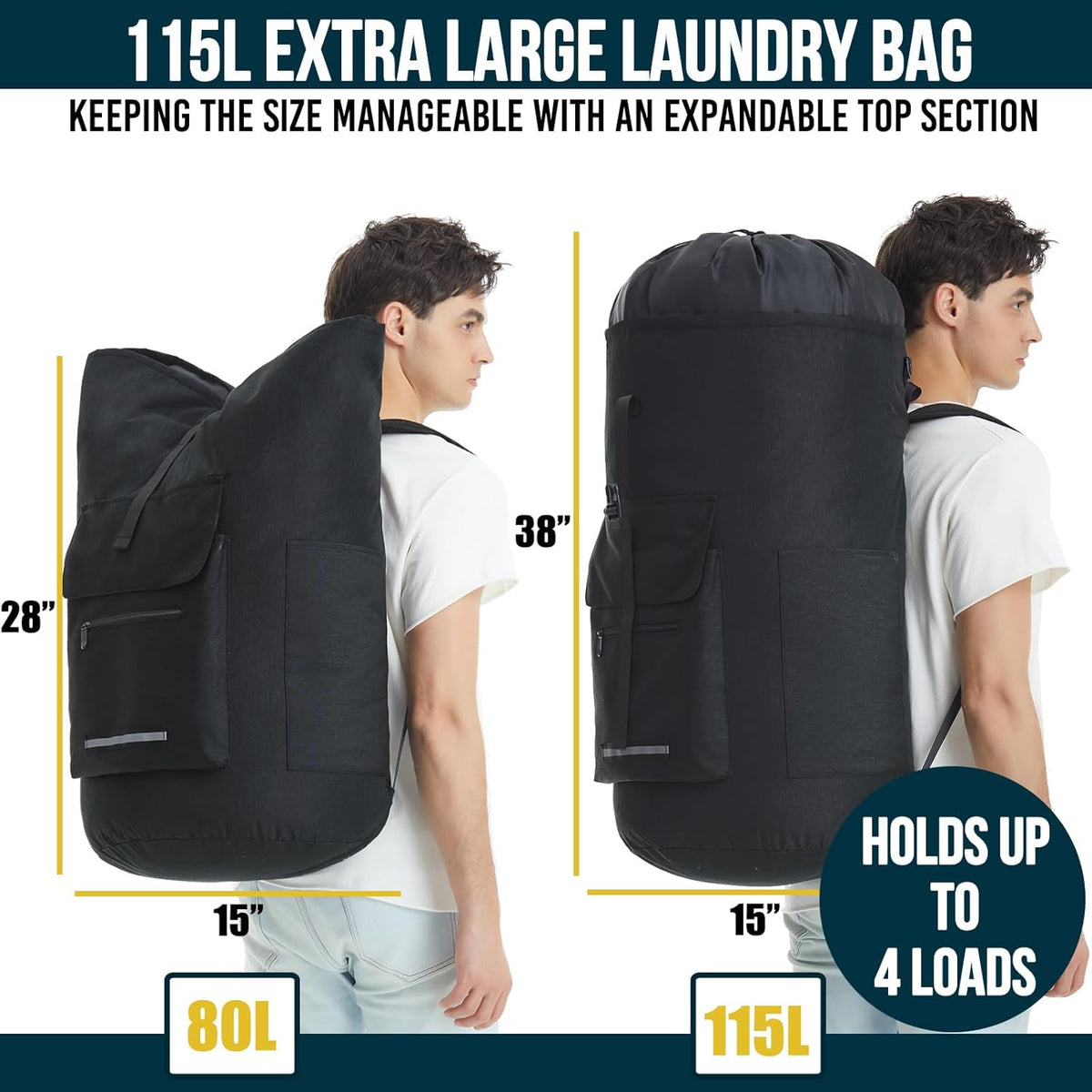 Laundry Bag Extra Large 115L, Laundry Backpack Bag, Laundry Bags Extra Large Heavy Duty, Laundry