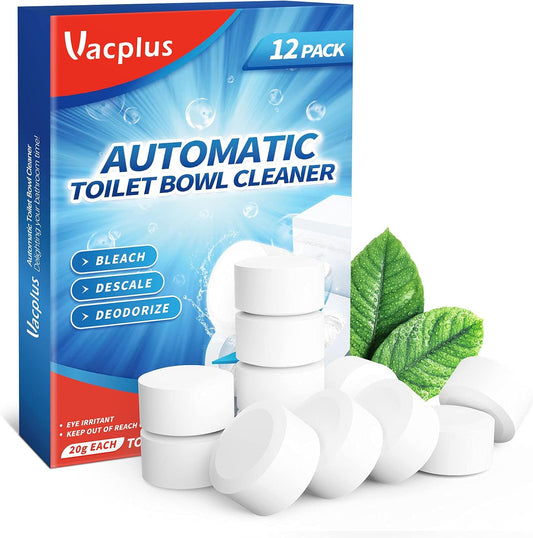 Vacplus Toilet Bowl Cleaner Tablets 12 PACK, Automatic Toilet Bowl Cleaners with Bleach for