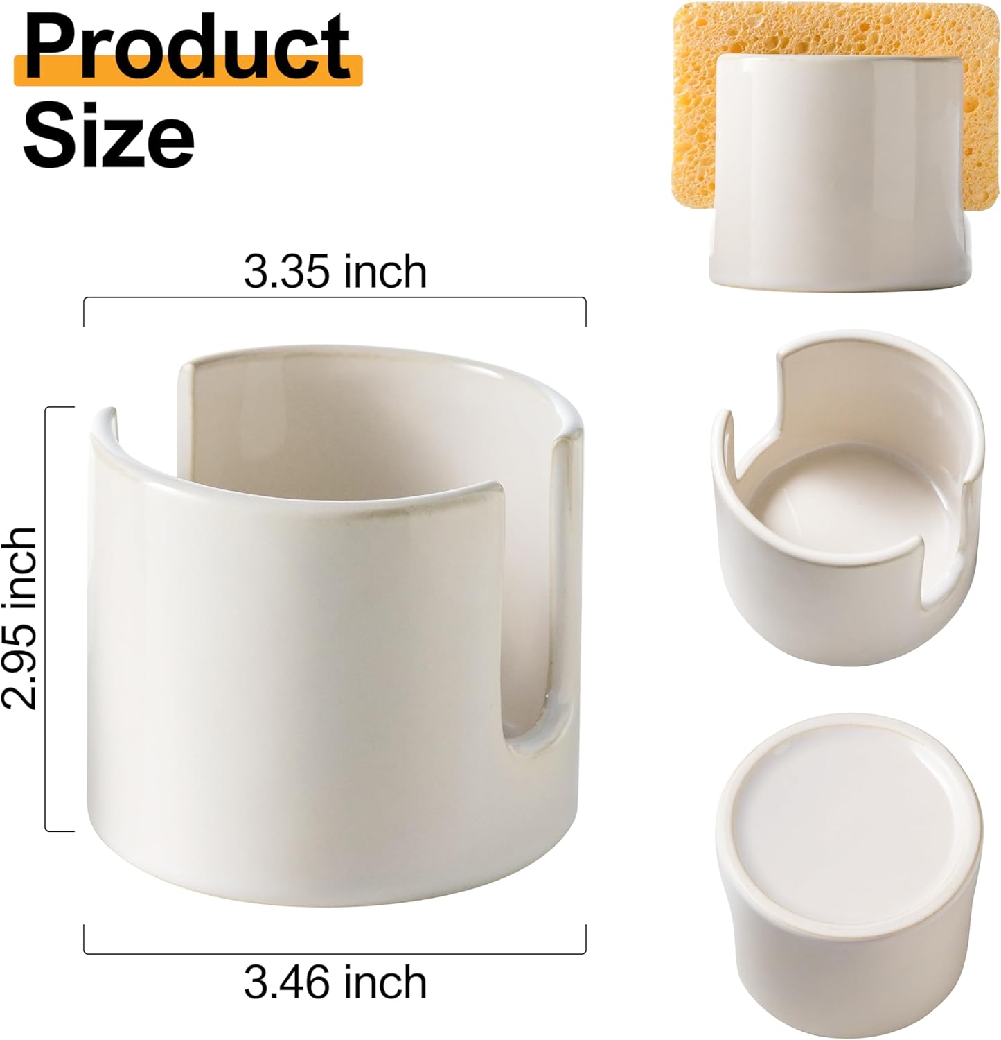 Sponge Holder for Kitchen Sink, Ceramic Dish Sponge Drying Caddy Scrubby Daddy Kitchen Organizer