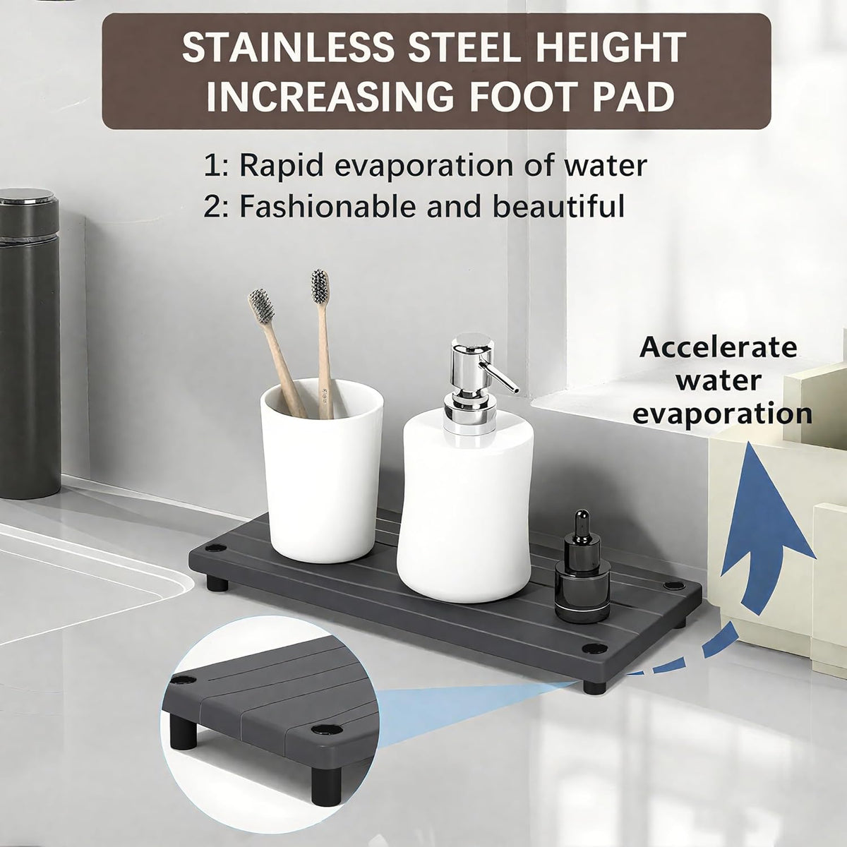 Quick Dry Sink Caddy Kitchen Sink Organizer, Water Absorbing Stone Tray for Sink, Stone Drying