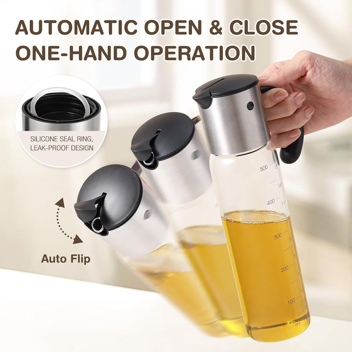 Vucchini Large Olive Oil Dispenser Bottle Kitchen Cooking Oil Dispenser Auto Flip Soy Sauce