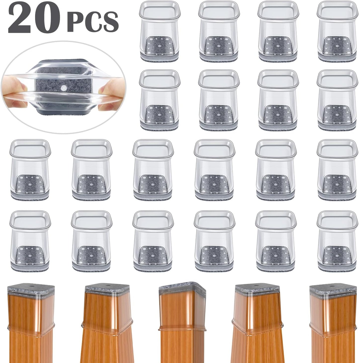 BUMACO Chair Leg Floor Protectors Square Chair Leg Protectors for Hardwood Floors Silicone Pads