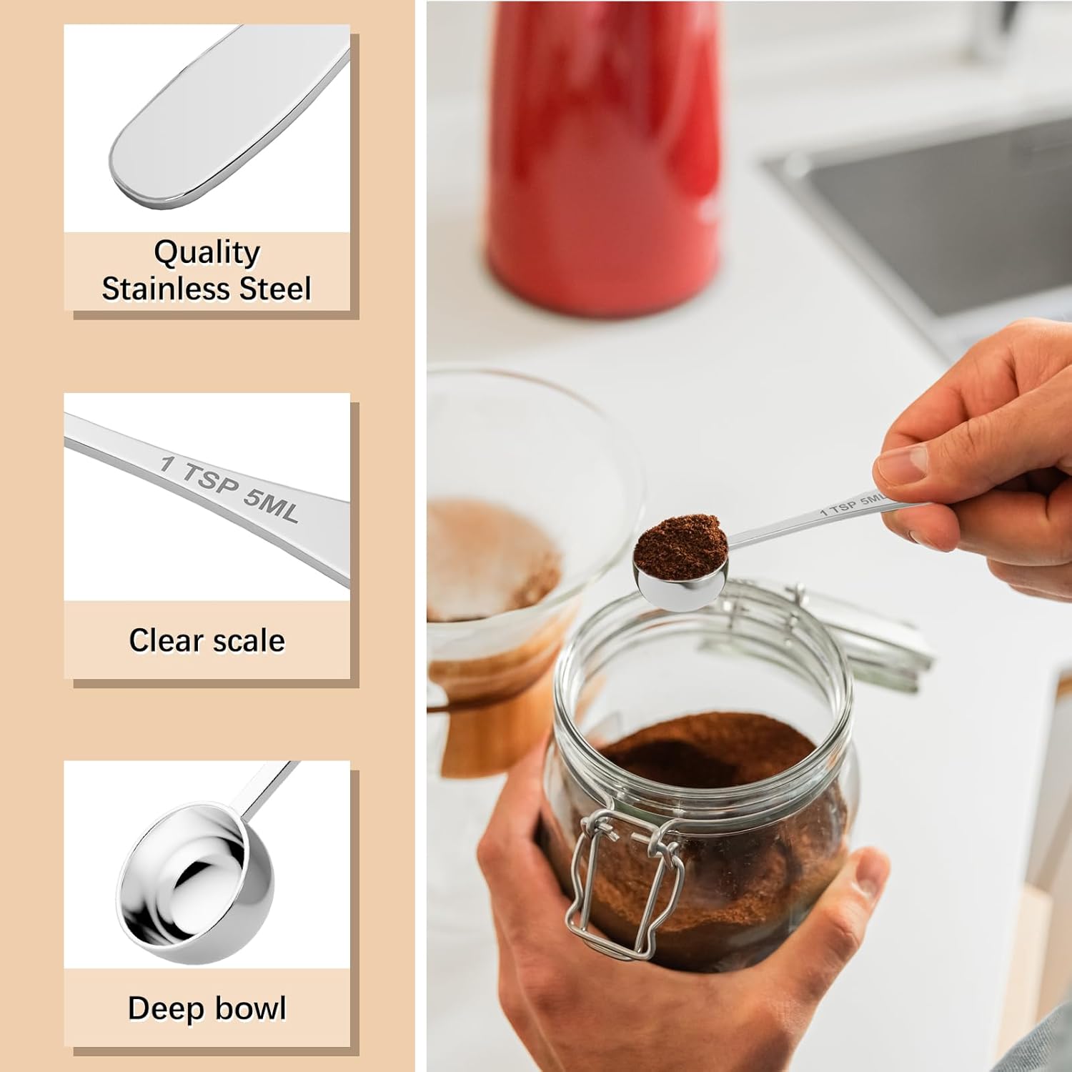 1PCS 1/2tbsp(1.5tsp, 7.5 ml) Single Measuring Spoon, Stainless Steel Individual Teaspoon, Metal