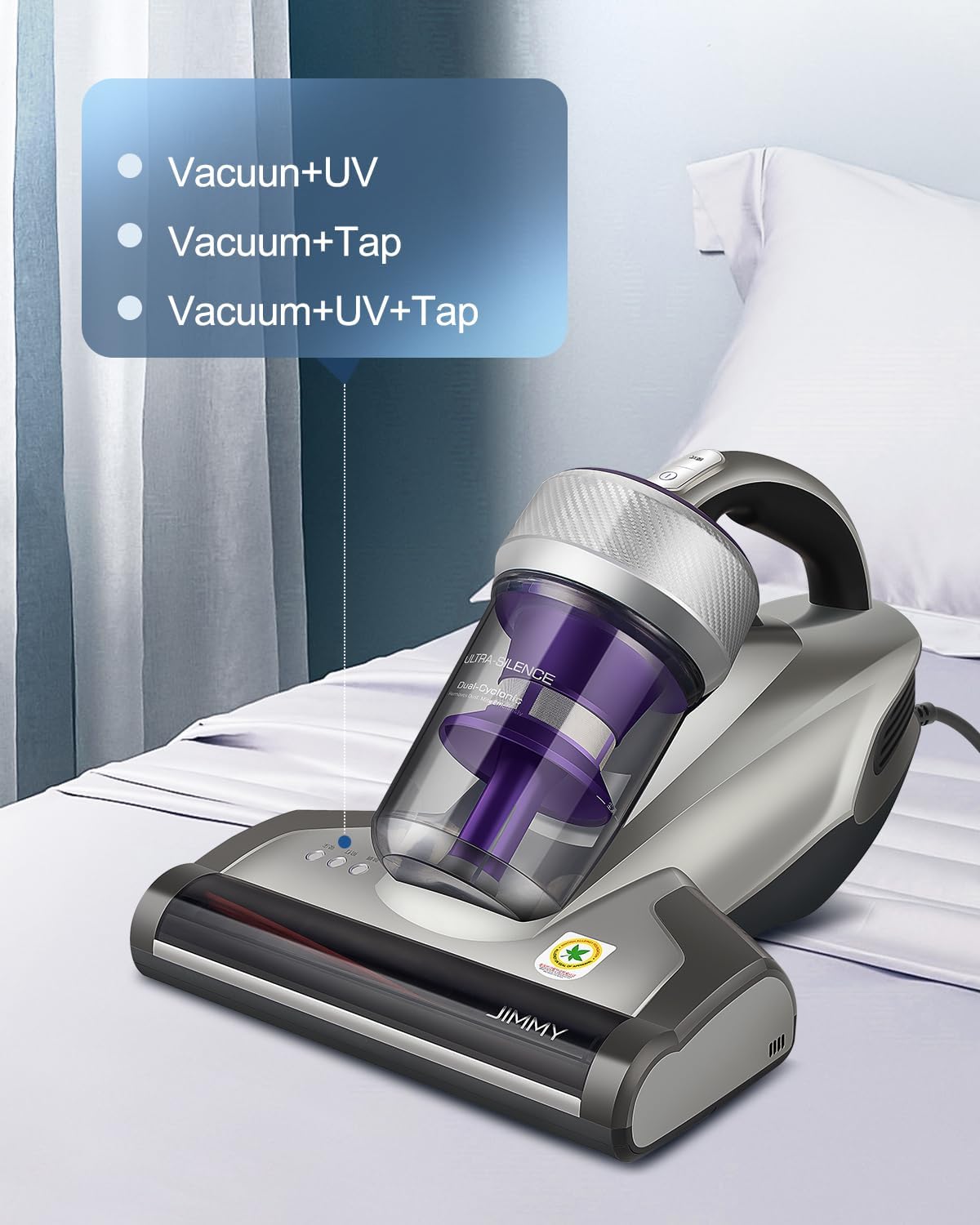 Jimmy Mattress Vacuum Cleaner, Anti-allergen Bed Vacuum Cleaner with UV-C Light & High Heating