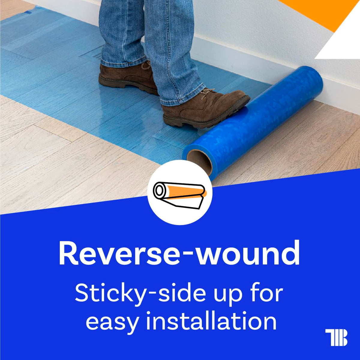 Floor Protection Film, 48" x 200', Made in USA, Blue Self Adhesive Floor Protector Tape for Moving
