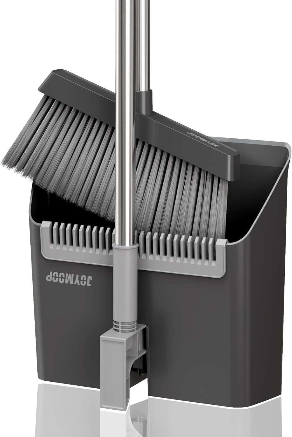 JOYMOOP Black Broom and Dustpan Set, Upright Angle Design with Built-in Comb Teeth for Home