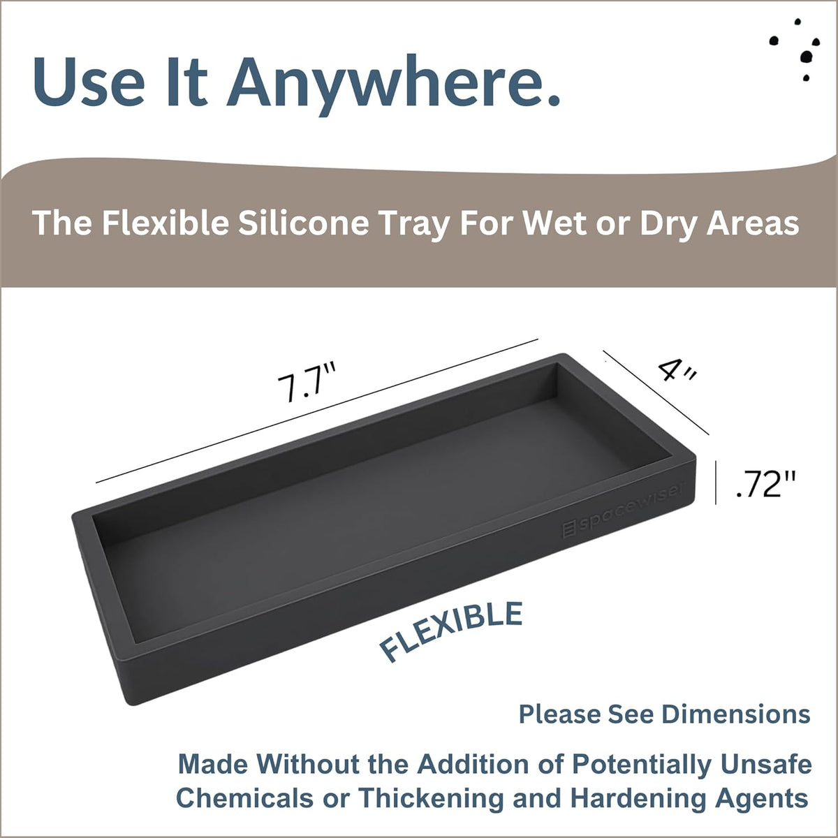 Countertop and Vanity Tray – Small 7.7” Silicone Tray, Soap Dispenser Trays, Bathroom Trays