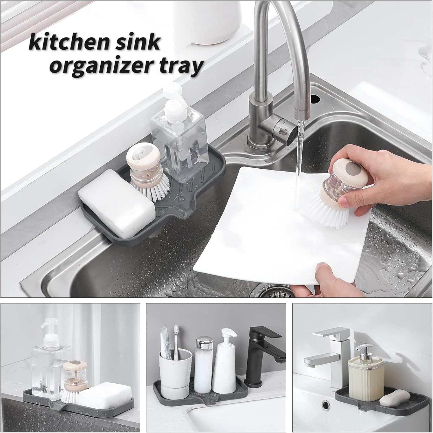 Silicone Bathroom Soap Dishes with Drain Spout-Bathroom and Kitchen Sink Organizer,Sponge