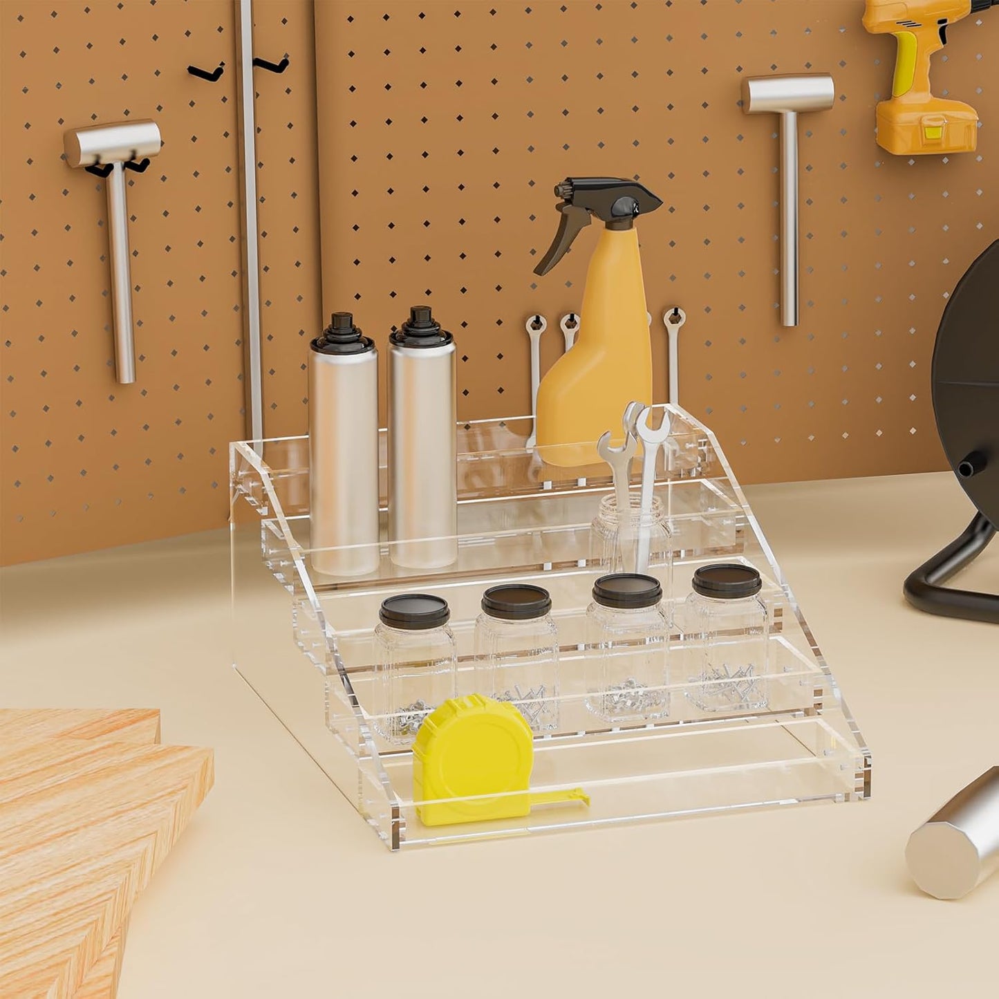 PMMASTO Widen Tiered Spice Rack, Seasoning Organizer, Clear Acrylic Vertical Shelves Can Organizer
