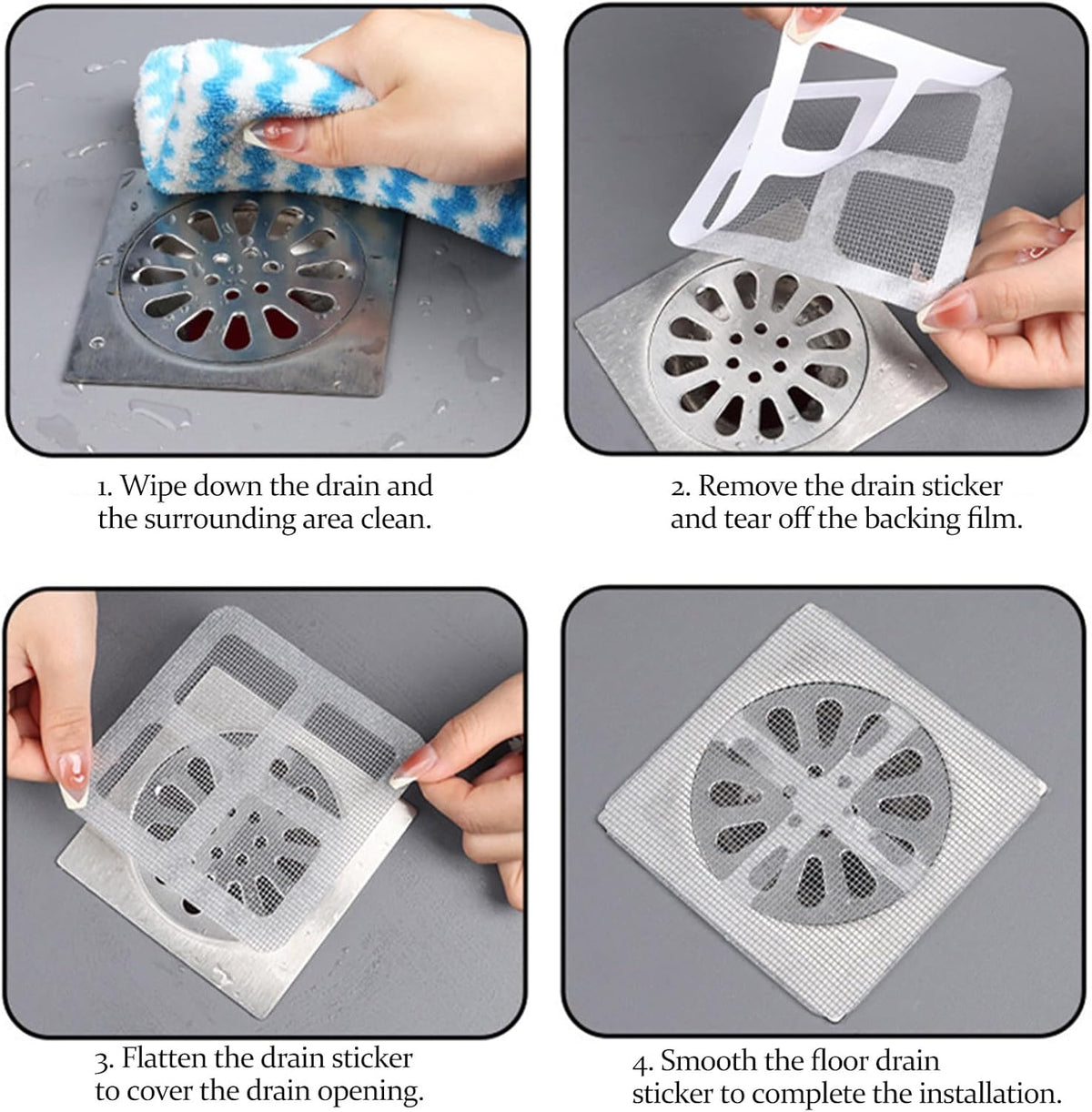 30pcs Disposable Shower Drain Hair Catcher Screen Sticker 4" X 4" Square Floor Drain Strainer Mesh