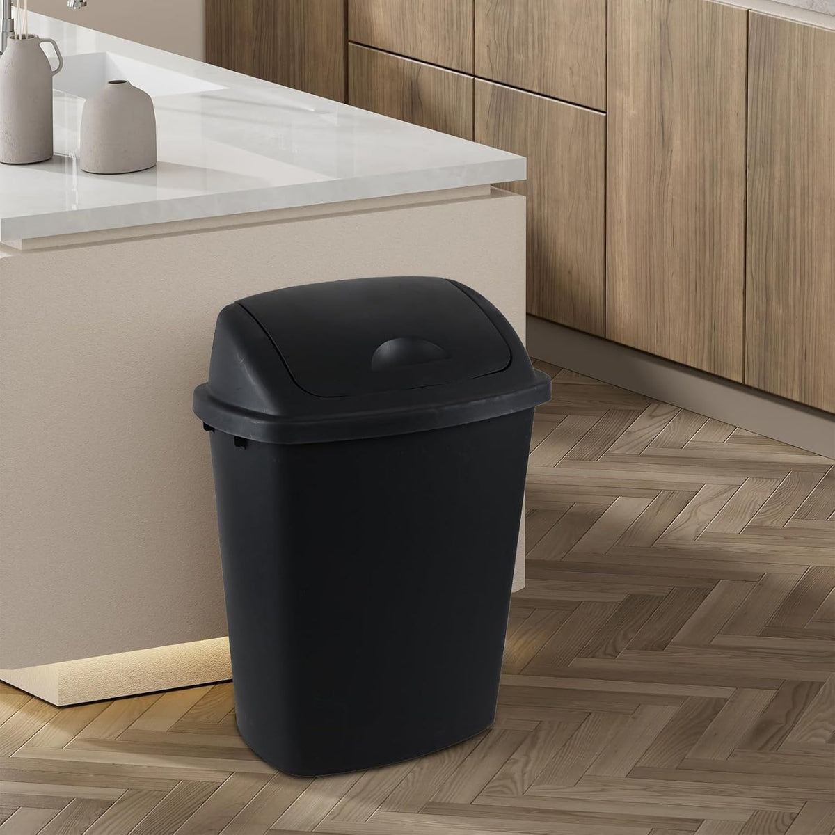 4 Packs Commercial Heavy-Duty Trash Can with Lid, Plastic Swing Top Kitchen Trash Can (11 Gallon